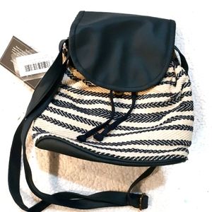 Women's Crossbody Cream & Black Striped Bucket Bag